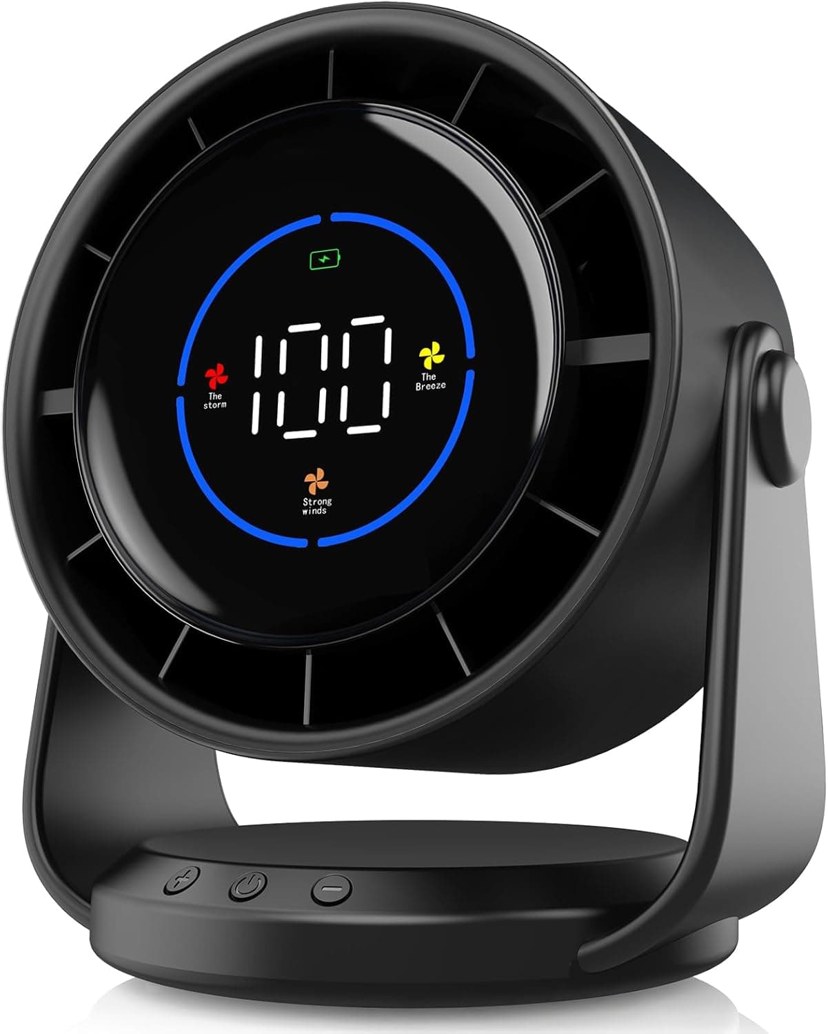 YOSHENMO Desk Fan, Turbo Table Fan for Bedroom, 100-Speed Digital Display, Low Noise, 105 Adjustable Tilt, 7.5-inch, Rechargeable Battery, Wall-Mounted Design for Home, Office, Travel Dark Black